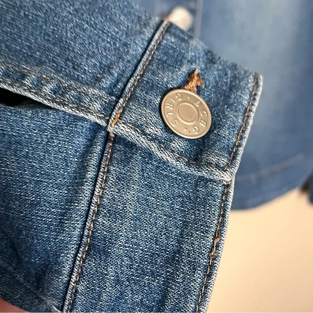 BCBG Girls Blue Denim Button Front Distressed Jacket Size Medium or 10-12